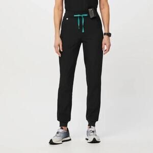 Figs Black Joggers with Teal Drawstring